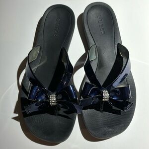 Guess Flip Flop Sandals Navy Strap Bow with Rhinestone Size 7